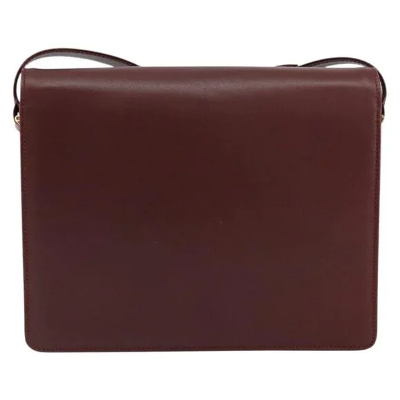 Authentic CARTIER Must Line Shoulder Bag Leather Bordeaux Gold